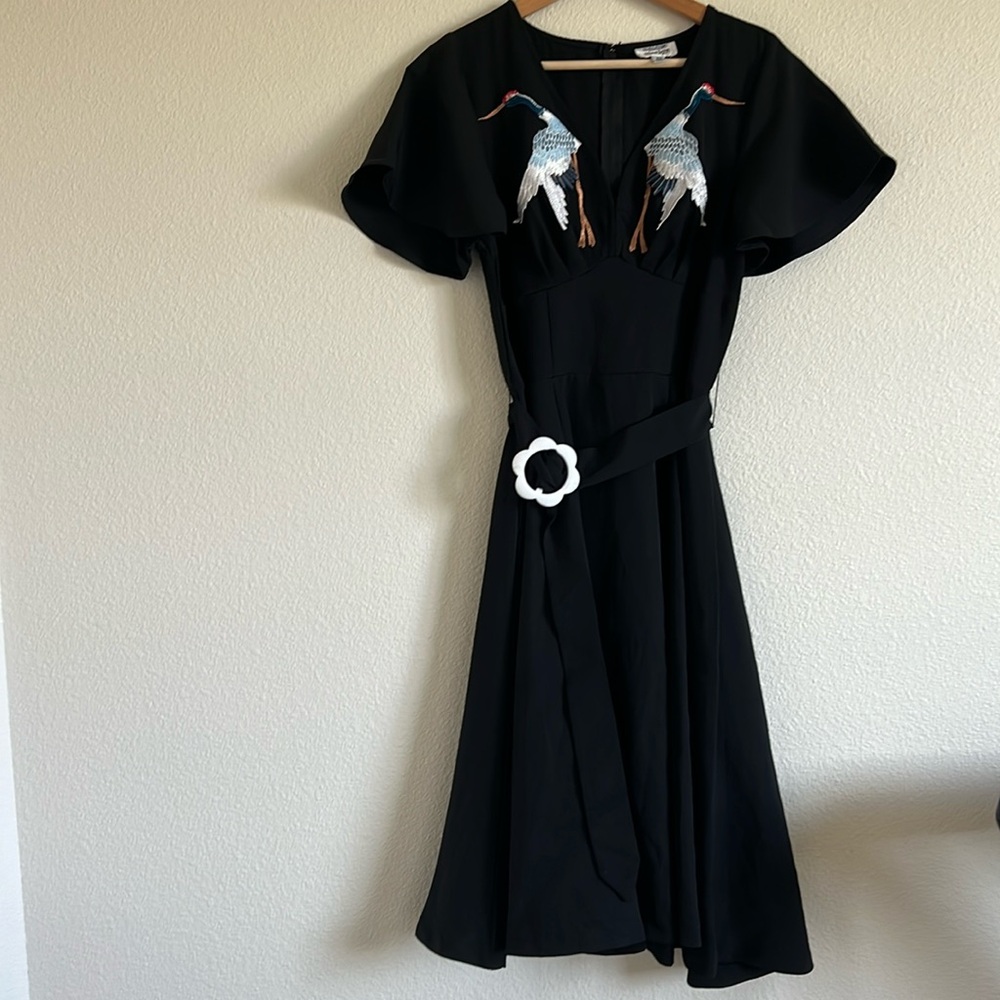 NWOT Unique Vintage Black Crane Midi Dress